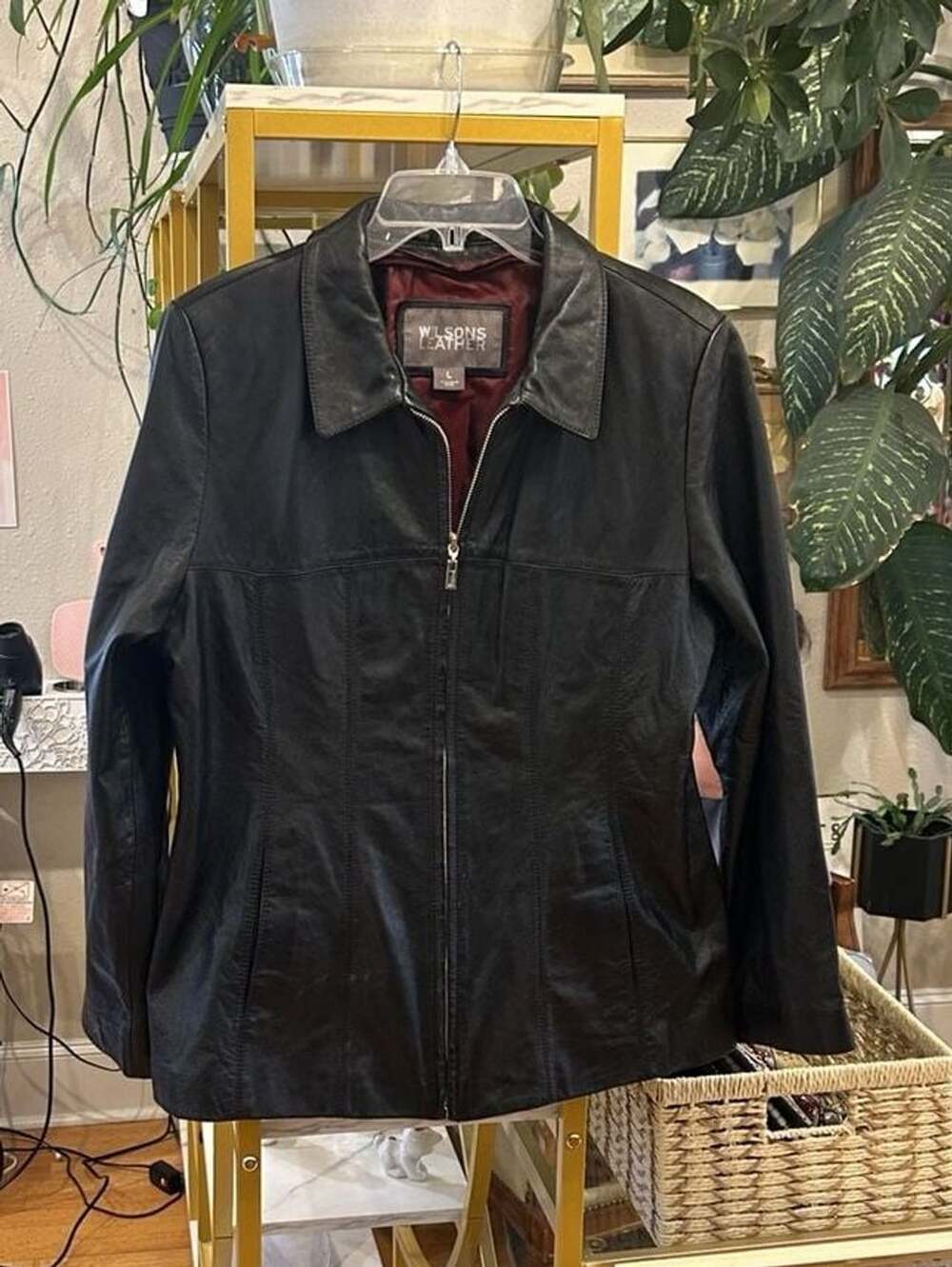 Large Wilsons Leather Jacket Black Full Zip Leather